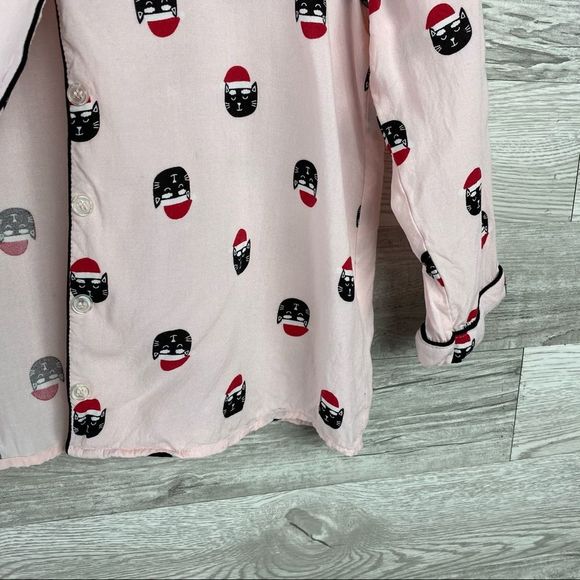 Forever21 Pink Pajama Button Up Pink Cat Top - Picture 3 of 7